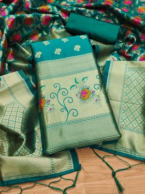 Pure zari soft banarasi silk 3pc dress material 1