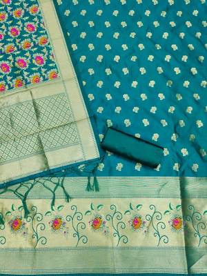 Pure zari soft banarasi silk 3pc dress material 2