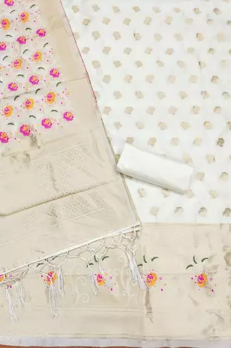 Pure zari soft banarasi silk 3pc dress material