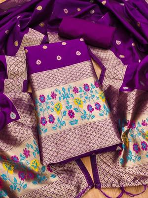 Pure zari soft banarasi silk 3pc dress material 1