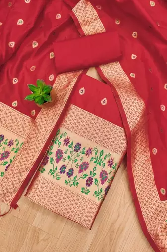 Pure zari soft banarasi silk 3pc dress material
