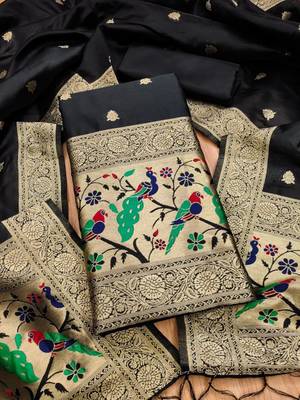 Pure zari soft banarasi silk 3pc dress material 1
