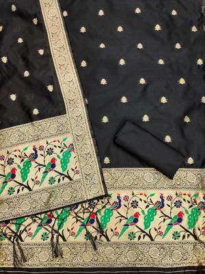 Pure zari soft banarasi silk 3pc dress material 4