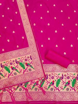 Pure zari soft banarasi silk 3pc dress material 4