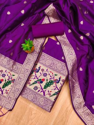 Pure zari soft banarasi silk 3pc dress material 3