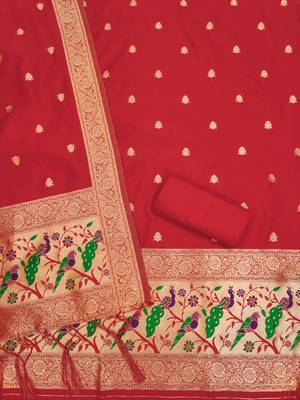 Pure zari soft banarasi silk 3pc dress material 4
