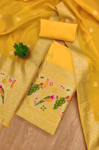 Pure zari soft banarasi silk 3pc dress material