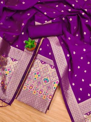 Pure zari soft banarasi silk 3pc dress material 3
