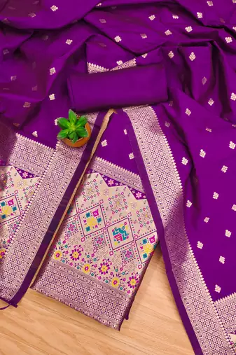 Pure zari soft banarasi silk 3pc dress material