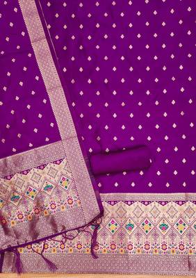 Pure zari soft banarasi silk 3pc dress material 4
