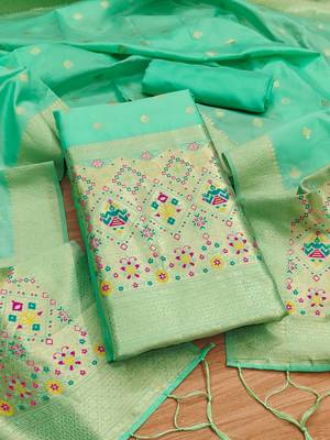 Pure zari soft banarasi silk 3pc dress material 1