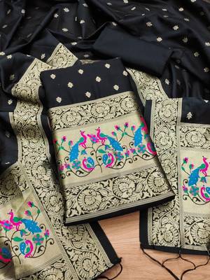 Pure zari soft banarasi silk 3pc dress material 2