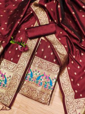 Pure zari soft banarasi silk 3pc dress material 1