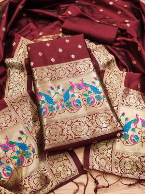 Pure zari soft banarasi silk 3pc dress material 2
