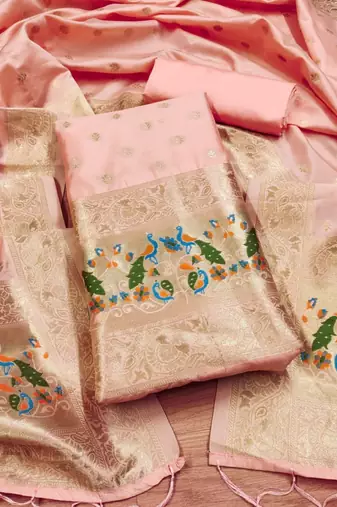 Pure zari soft banarasi silk 3pc dress material