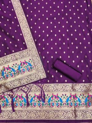 Pure zari soft banarasi silk 3pc dress material 4