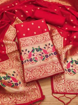 Pure zari soft banarasi silk 3pc dress material 1