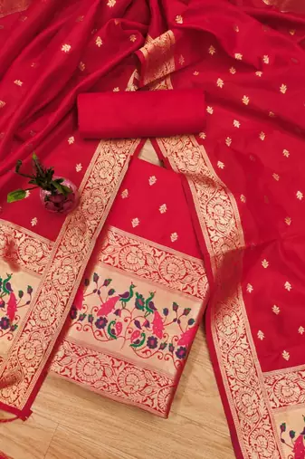 Pure zari soft banarasi silk 3pc dress material
