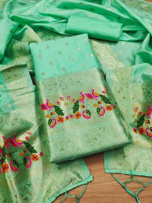 Pure zari soft banarasi silk 3pc dress material 2