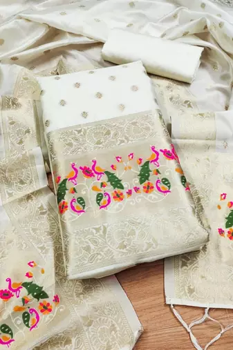 Pure zari soft banarasi silk 3pc dress material