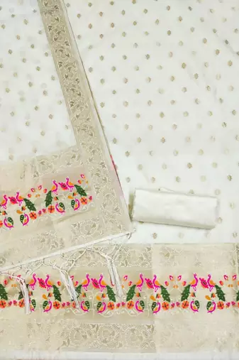 Pure zari soft banarasi silk 3pc dress material
