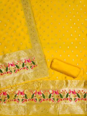 Pure zari soft banarasi silk 3pc dress material 3