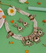 Rani & green color matte gold rajwadi temple necklace set