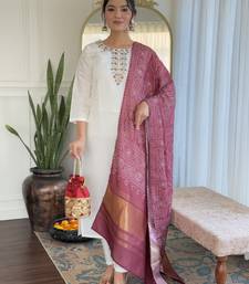 Women's Roman Silk Embroidered Straight Kurta Pant and Dupatta Set