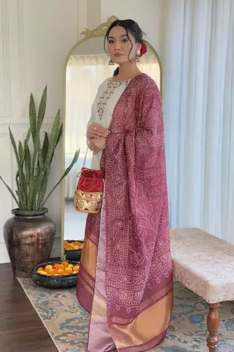 Women's Roman Silk Embroidered Straight Kurta Pant and Dupatta Set