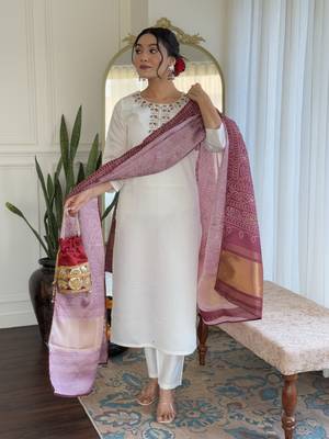 Women's Roman Silk Embroidered Straight Kurta Pant and Dupatta Set 5