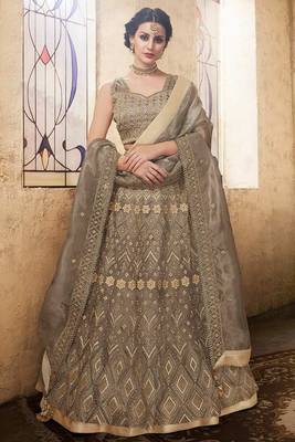 Grey Embroidered Organza Lehenga 1