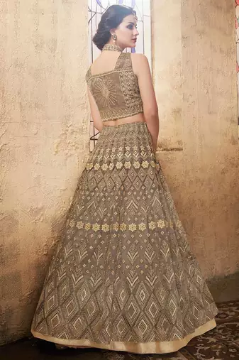 Grey Embroidered Organza Lehenga