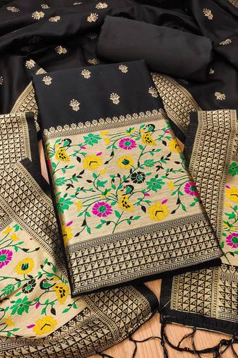 Black pure zari soft banarasi silk 3pc dress material