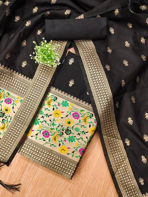 Black pure zari soft banarasi silk 3pc dress material 3