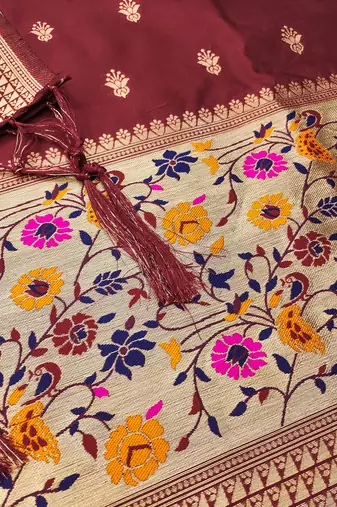 Maroon pure zari soft banarasi silk 3pc dress material