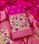 Pink pure zari soft banarasi silk 3pc dress material