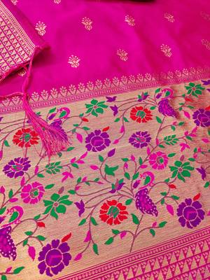 Pink pure zari soft banarasi silk 3pc dress material 2