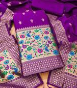 Purple pure zari soft banarasi silk 3pc dress material