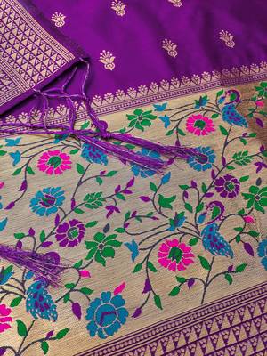 Purple pure zari soft banarasi silk 3pc dress material 2