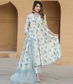 Blue cotton slub fabric designer printed festive special readymade suit