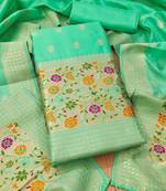 Sea green pure zari soft banarasi silk 3pc dress material