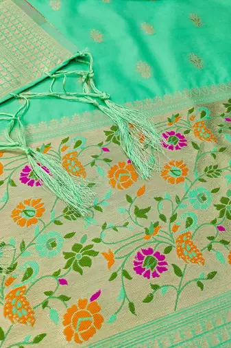 Sea green pure zari soft banarasi silk 3pc dress material