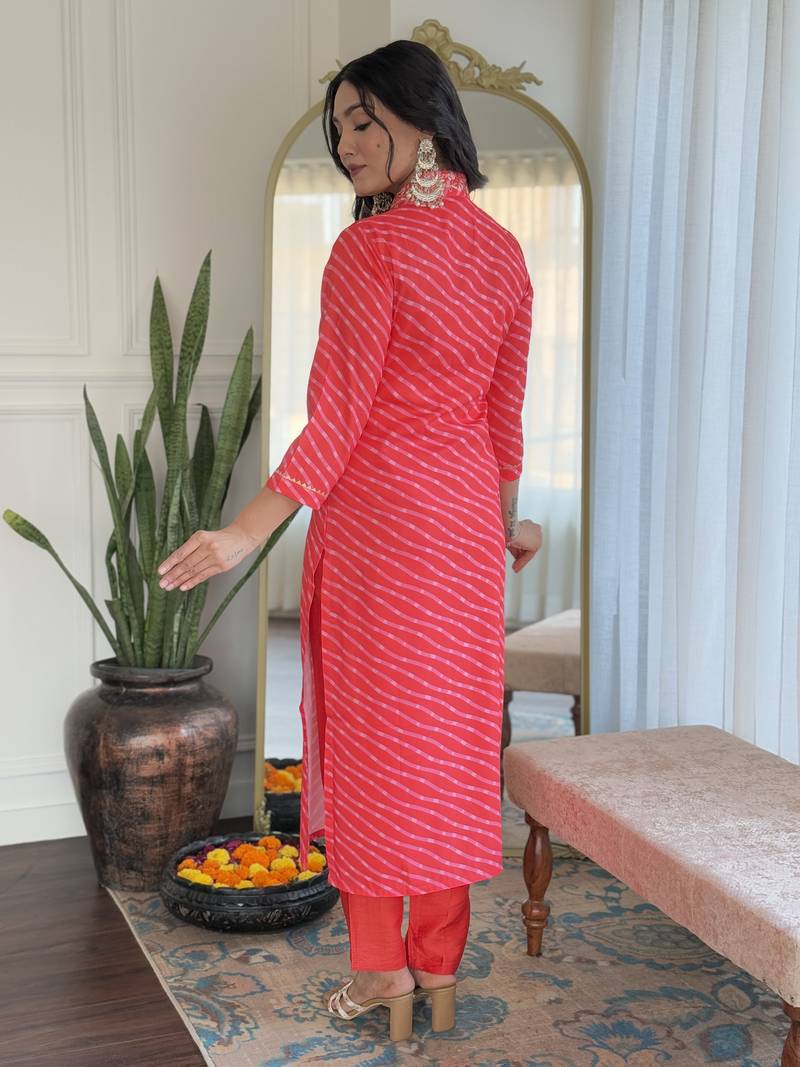 Women's Muslin hand Embroidered Straight Kurta, Pant and Dupatta Set