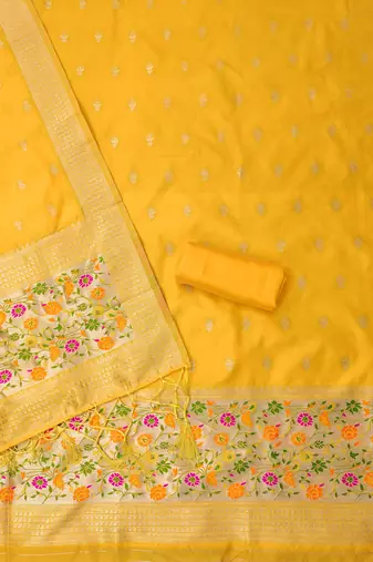 Yellow zari soft banarasi silk 3pc dress material
