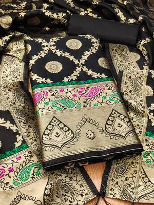 Black pure zari soft banarasi silk 3pc dress material 1