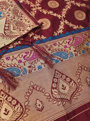 Maroon pure zari soft banarasi silk 3pc dress material 2
