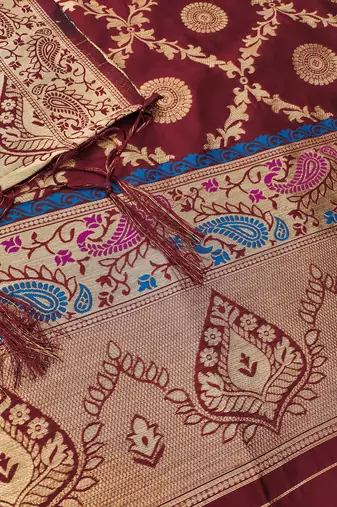 Maroon pure zari soft banarasi silk 3pc dress material