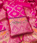 Pink pure zari soft banarasi silk 3pc dress material