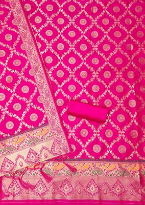 Pink pure zari soft banarasi silk 3pc dress material 4