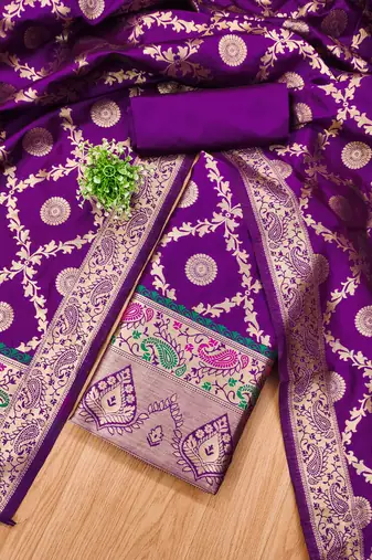 Purple pure zari soft banarasi silk 3pc dress material